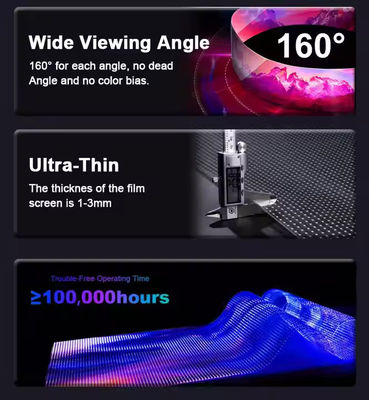 カスタマイズ可能なサイズ LED 透明フィルムスクリーン 高明るさ 5000nits 3840Hz リフレッシュレート
