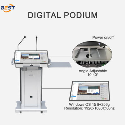 オプションの32インチスマートキオスクスクリーン、1年間の保証、およびプロフェッショナルプレゼンテーション用の多目的演台を備えたマルチメディア演台