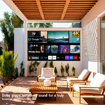 Google TV と 1500-3000nits の太陽光で読み取り可能なスクリーンを備えた防水屋外テレビ IP55/IP66 定格