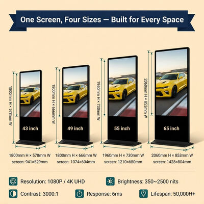 Android OS 500 Cd/m² の明るさを備えた 55 インチ屋内 LCD デジタル サイネージ タッチスクリーン トーテム キオスク