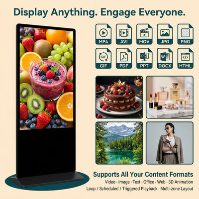 Android OS 500 Cd/m² の明るさを備えた 55 インチ屋内 LCD デジタル サイネージ タッチスクリーン トーテム キオスク