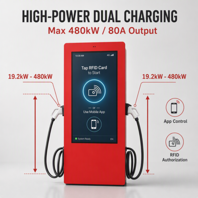 19.2kW ACレベル2 EV充電器 SAE J1772 屋外LCD広告ディスプレイ OCPP 1.6J 80A 米国標準