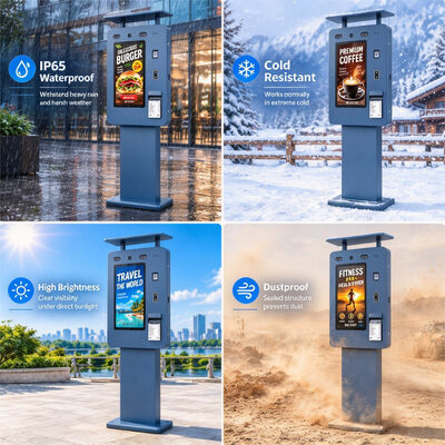 55 Inch Outdoor Digital Ordering Kiosk IP65 Waterproof 3000 Nits Touch Screen Self Service Terminal for Drive Thru QSR